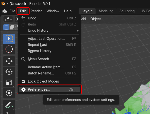 Edit Preferences in Blender
